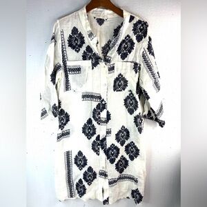 Millio Milano S Italian Linen Pocketed Button Down Shirt Dress